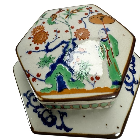 Vintage The Toscany Collection Japan Loose Tea Jar Holder Hexagon Asian Floral - Picture 4 of 10